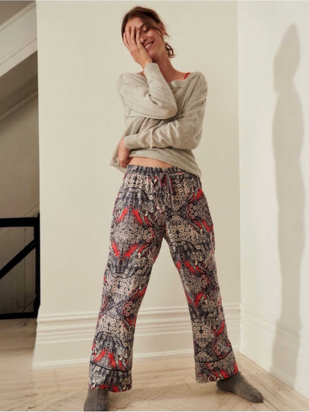 Anthropologie Flannel Pajama Pants Red Black Print Lounge Sleepwear Medium NWT